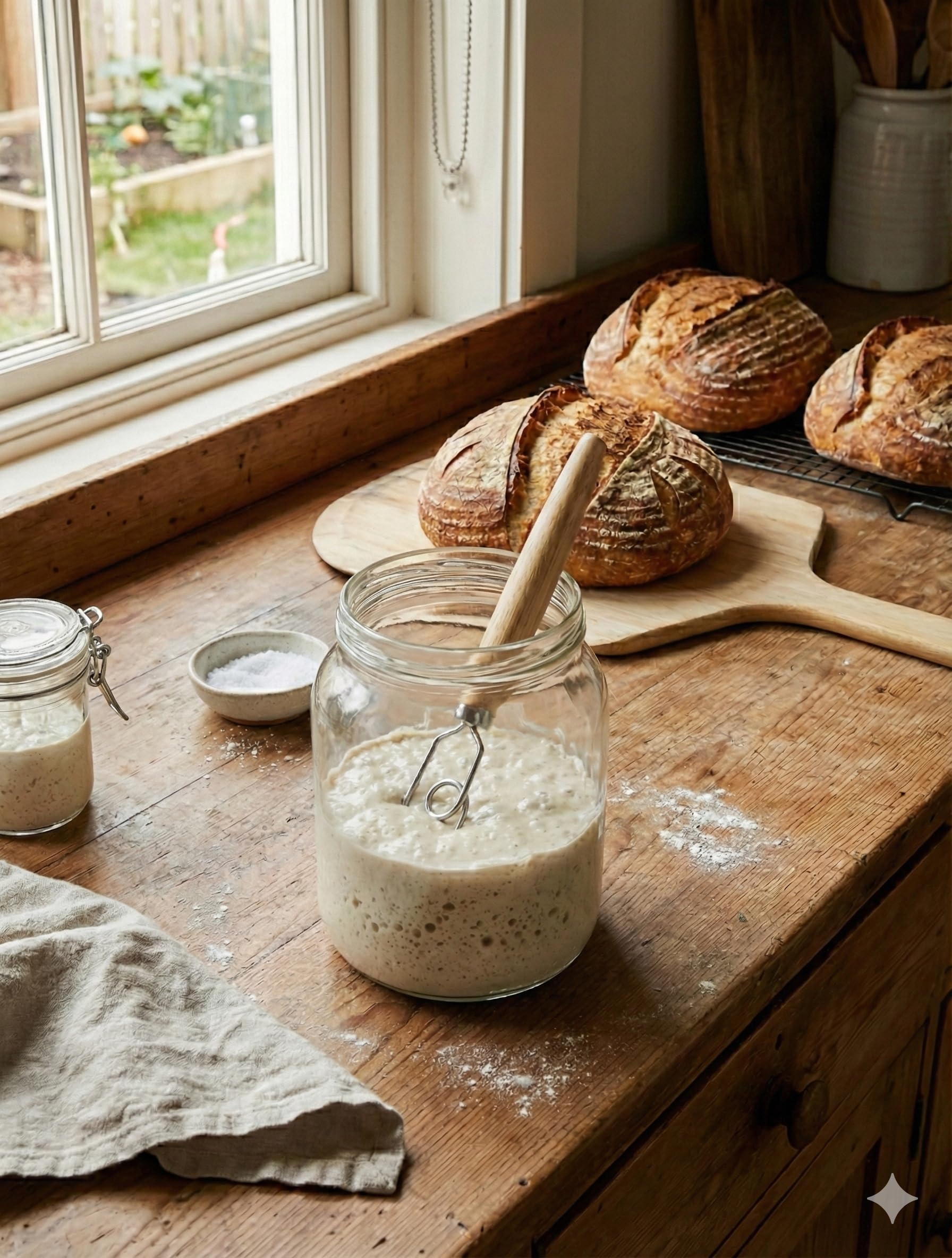 New England Sourdough Starter Co. punta estrecha llega al fondo del frasco para mezclar