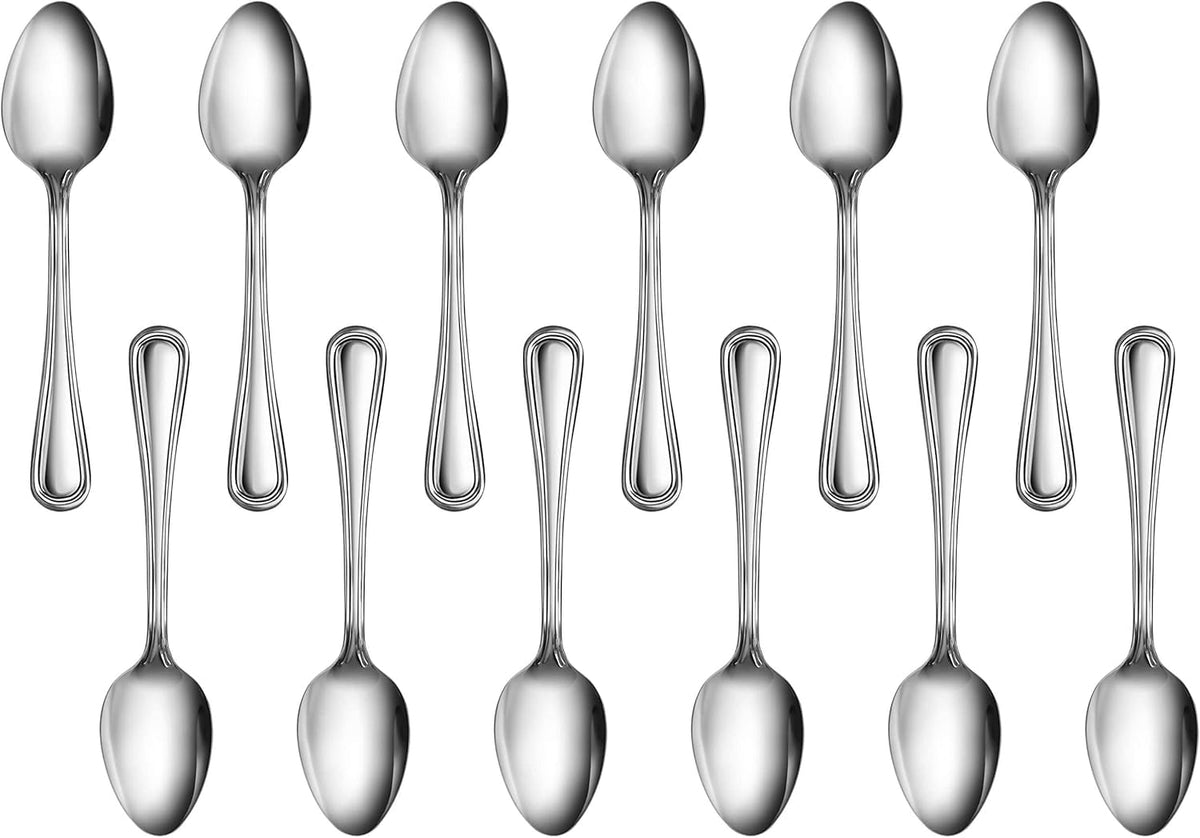 New Star Foodservice 58147: cuchara de 6 pulgadas con patrón delgado y acabado brillante para mesa diaria.