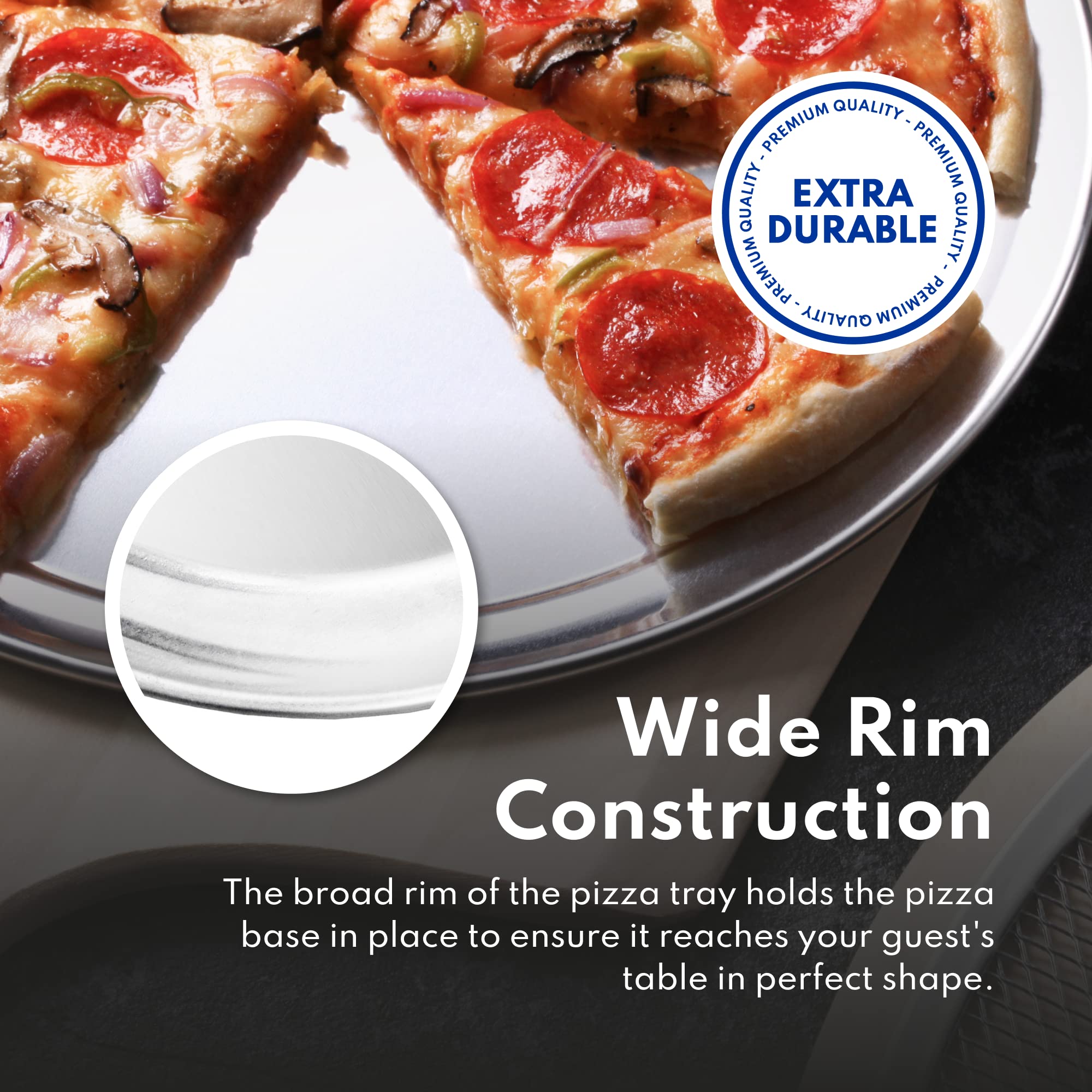 New Star Foodservice bandeja pizza superficie lisa, ideal para apilar ingredientes sin deformaciones.