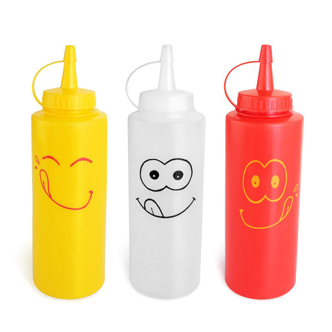 Botella New Star Foodservice con sonrisa roja para salsas y condimentos.