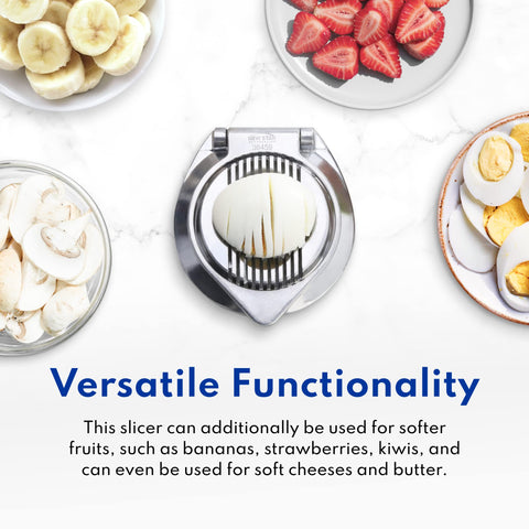 Verás rebanadas uniformes para huevos y frutas blandas con esta rebanadora.
