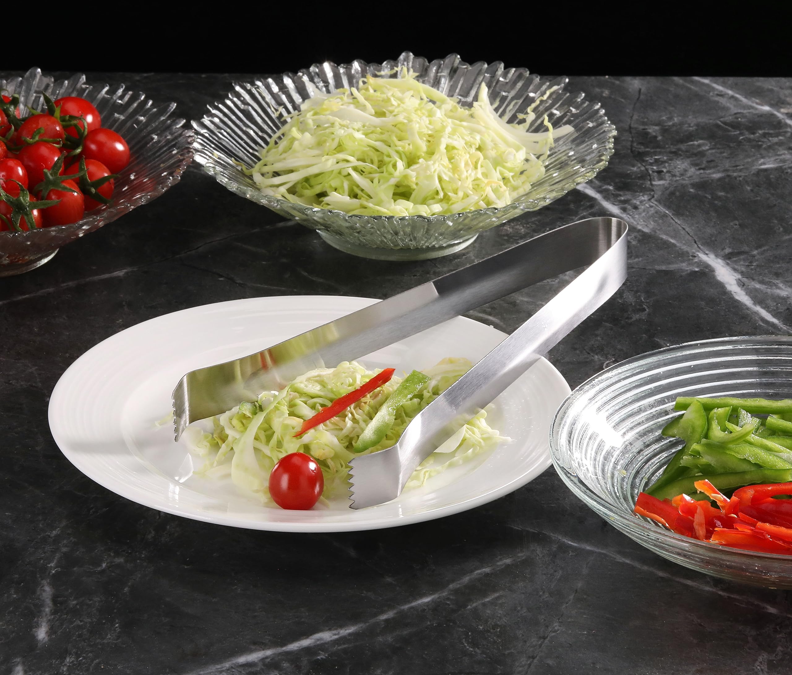 New Star Pinzas para Alimentos, uso en ensaladas y pan, versatilidad en la mesa.