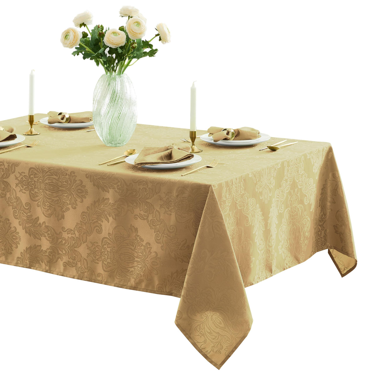 Mantel Newbridge Barcelona Damask, vista superior, ideal para comidas elegantes.