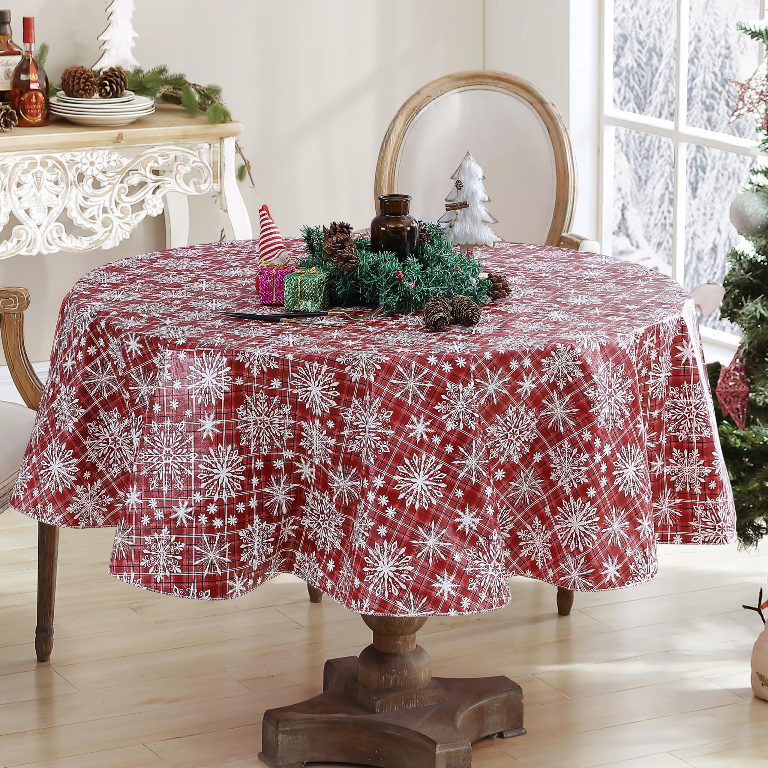 Newbridge Snowfall mantel vinilo, detalle nieve, protege la mesa y añade toque festivo.