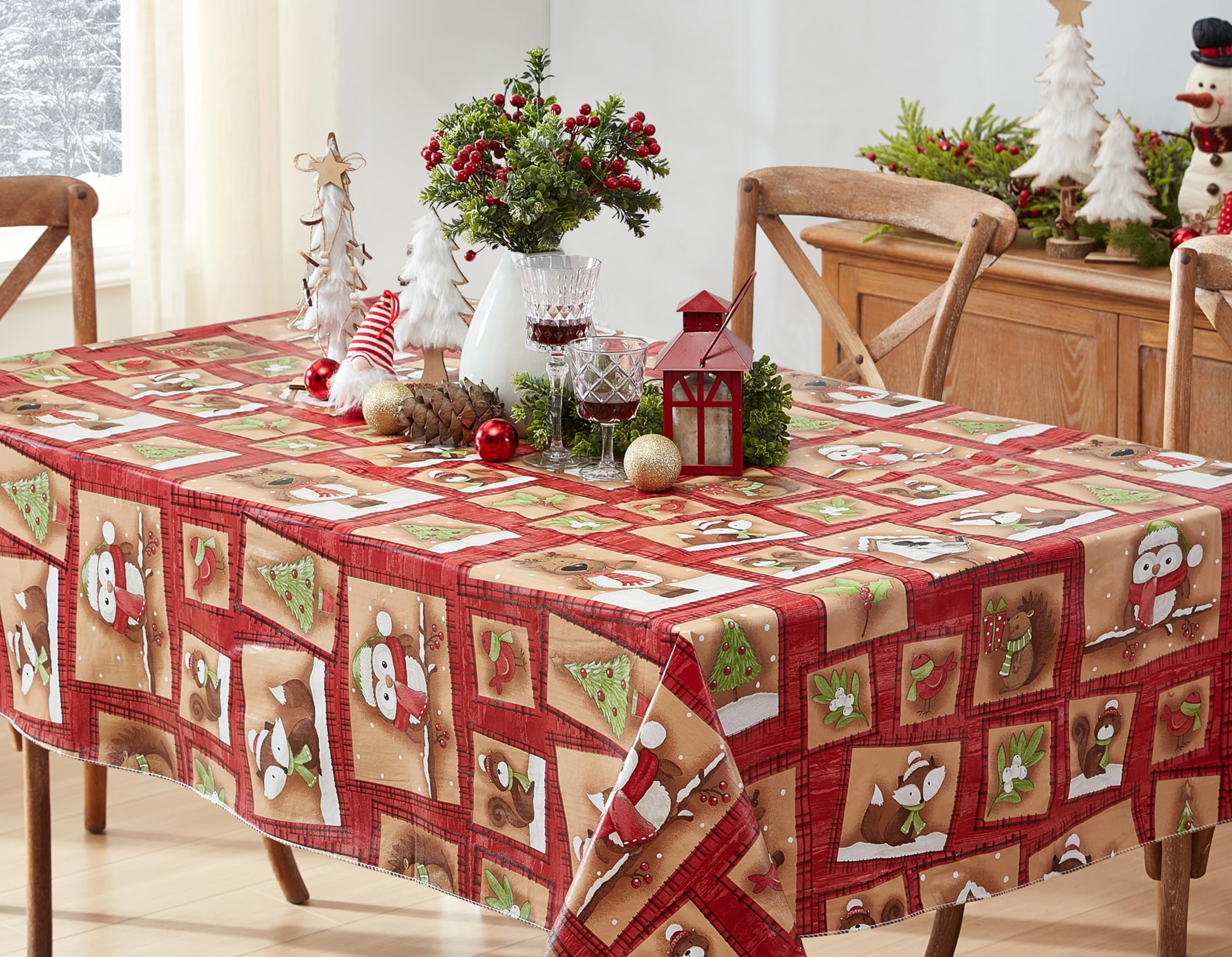 Mantel Newbridge Bosque patchwork, patrón navideño duradero para mesas