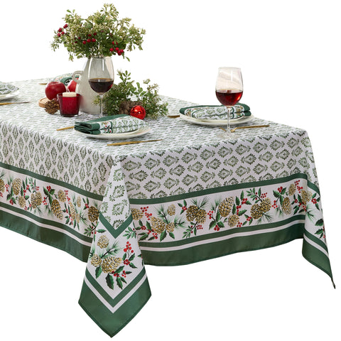 Detalle de borde verde doble en mantel Newbridge, acabado elegante para comidas.