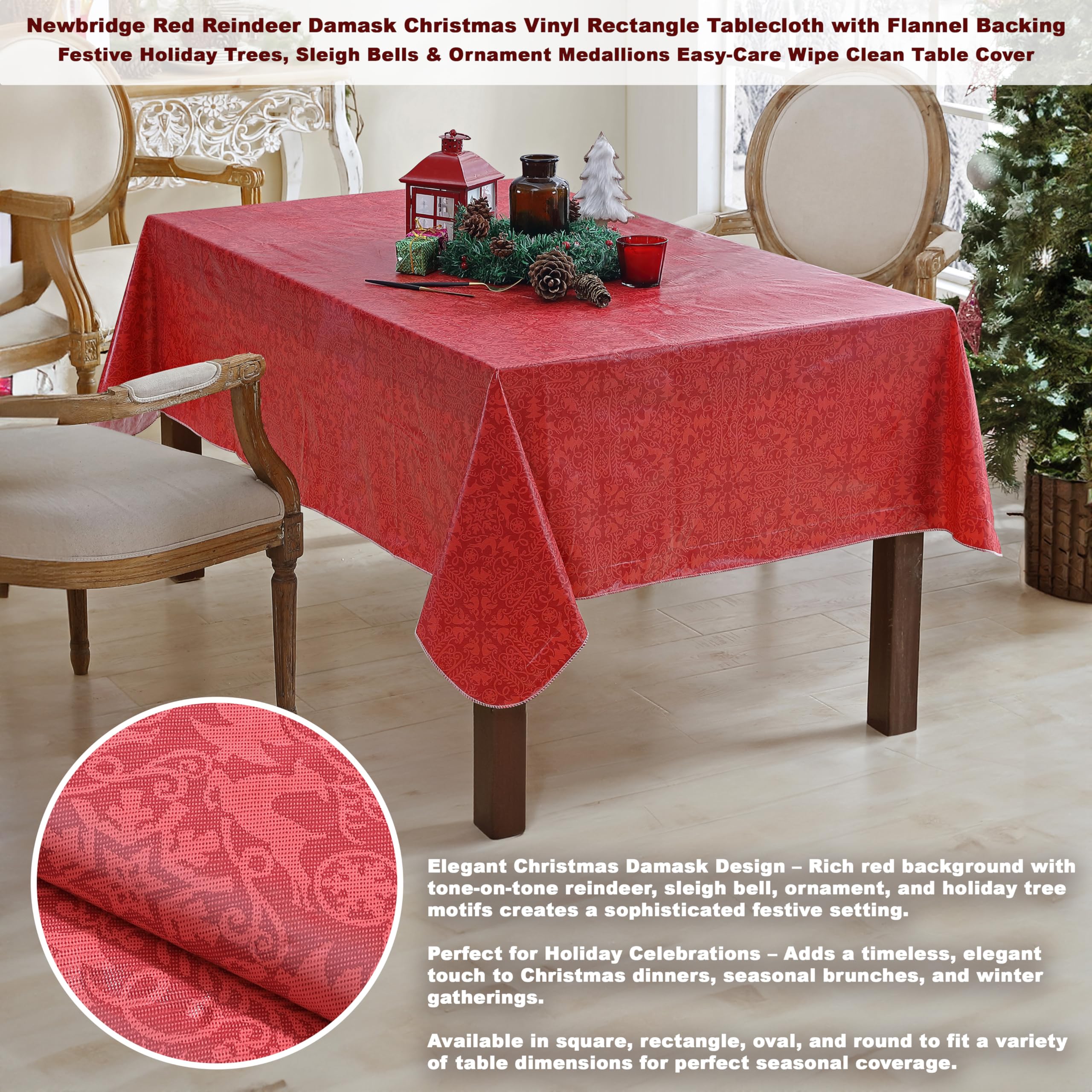 Mantel Newbridge con reverso de franela, protege la mesa y evita deslizamientos.