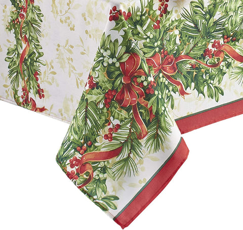 Mantel Newbridge navidad con bordes rojos y verdes sobre marfil