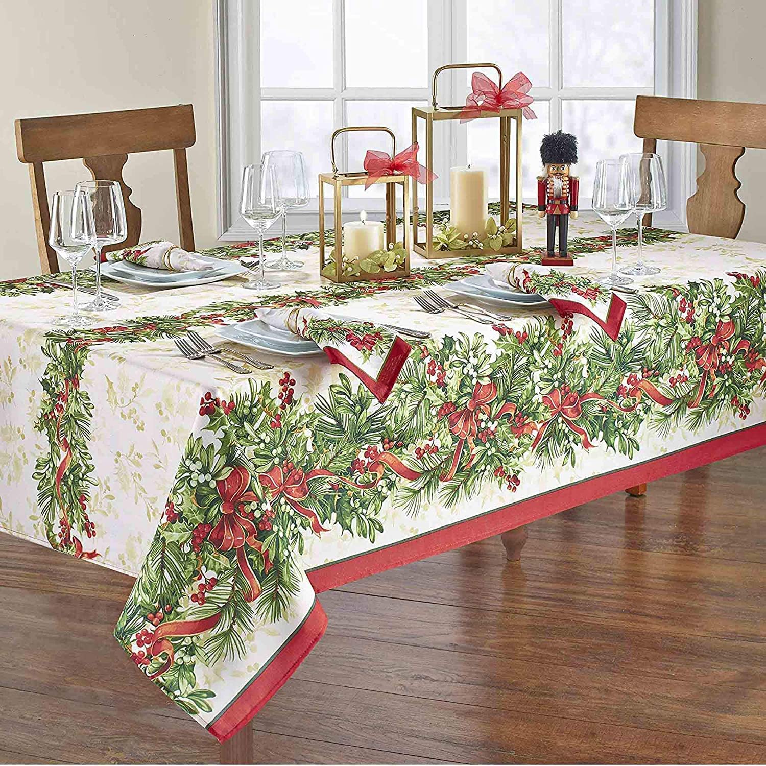Mantel Newbridge diseño hojas verdes y ramitas para mesa festiva