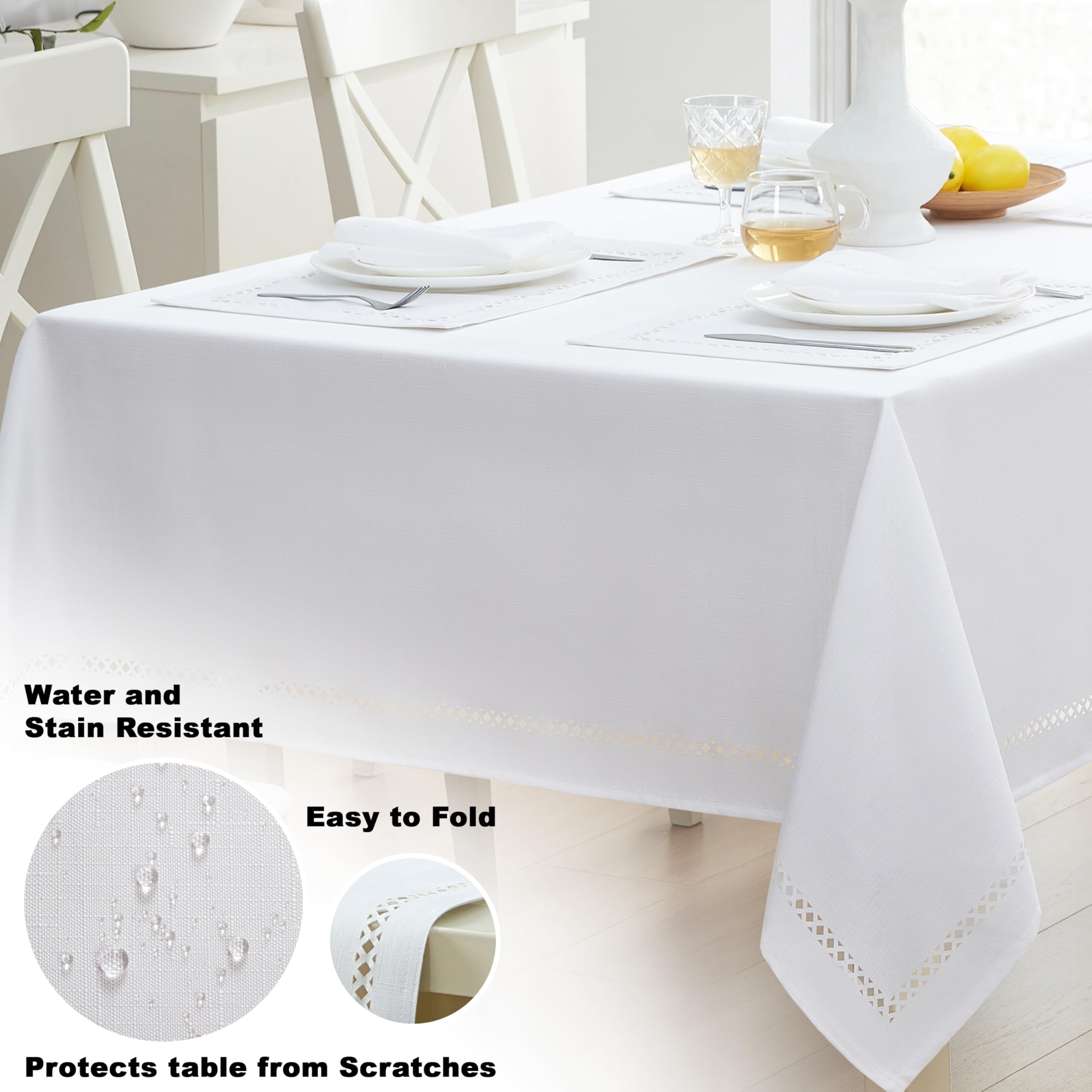 Newbridge mantel resistente al agua y manchas blanco, ideal para comidas al aire libre.