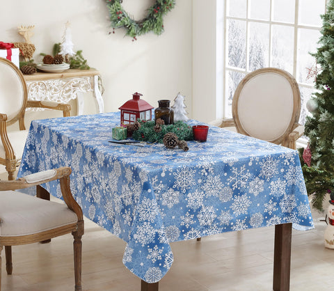 Mantel Newbridge vinilo invierno copos nieve primer plano, ideal para cenas festivas