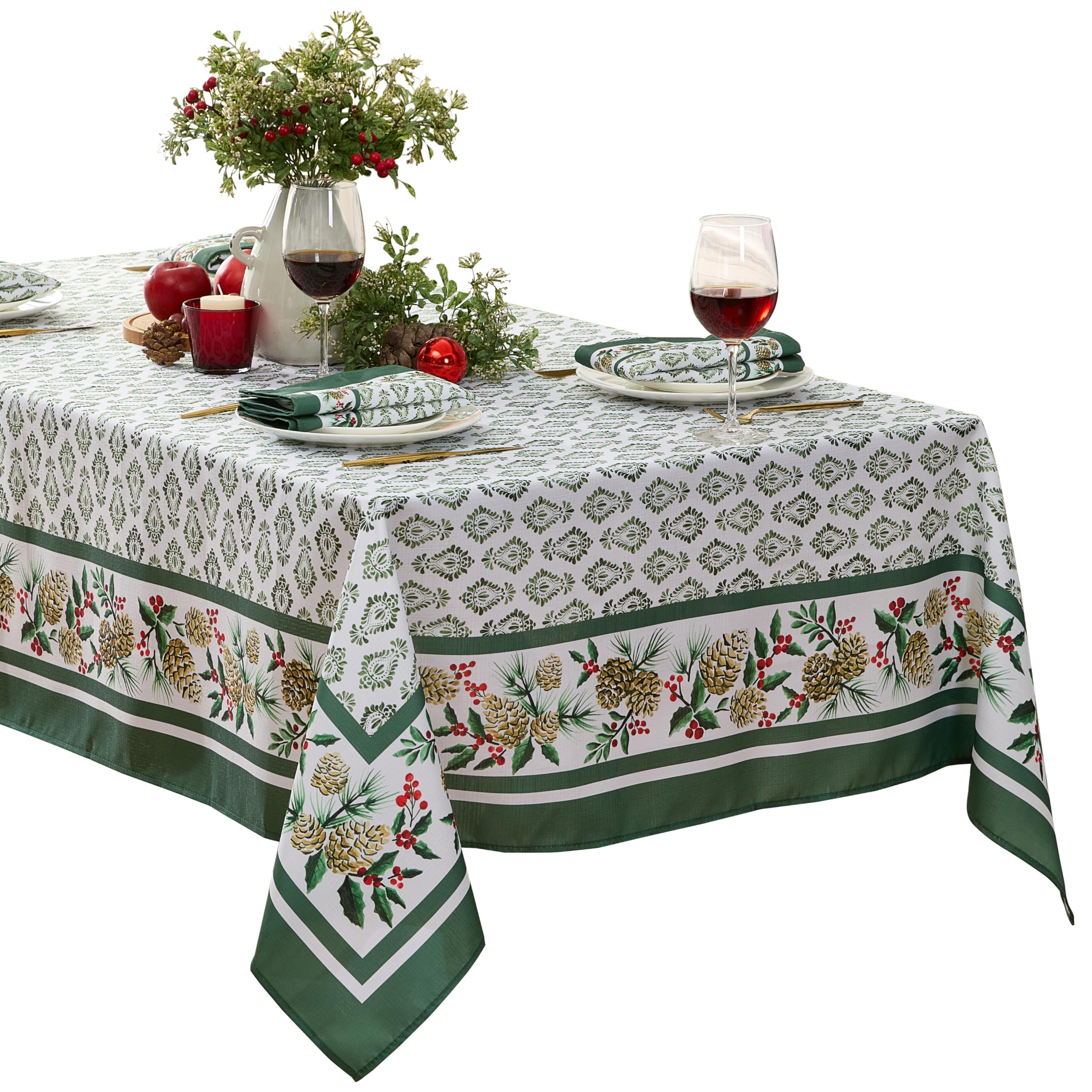 Newbridge mantel navidad con borde verde, mesa festiva