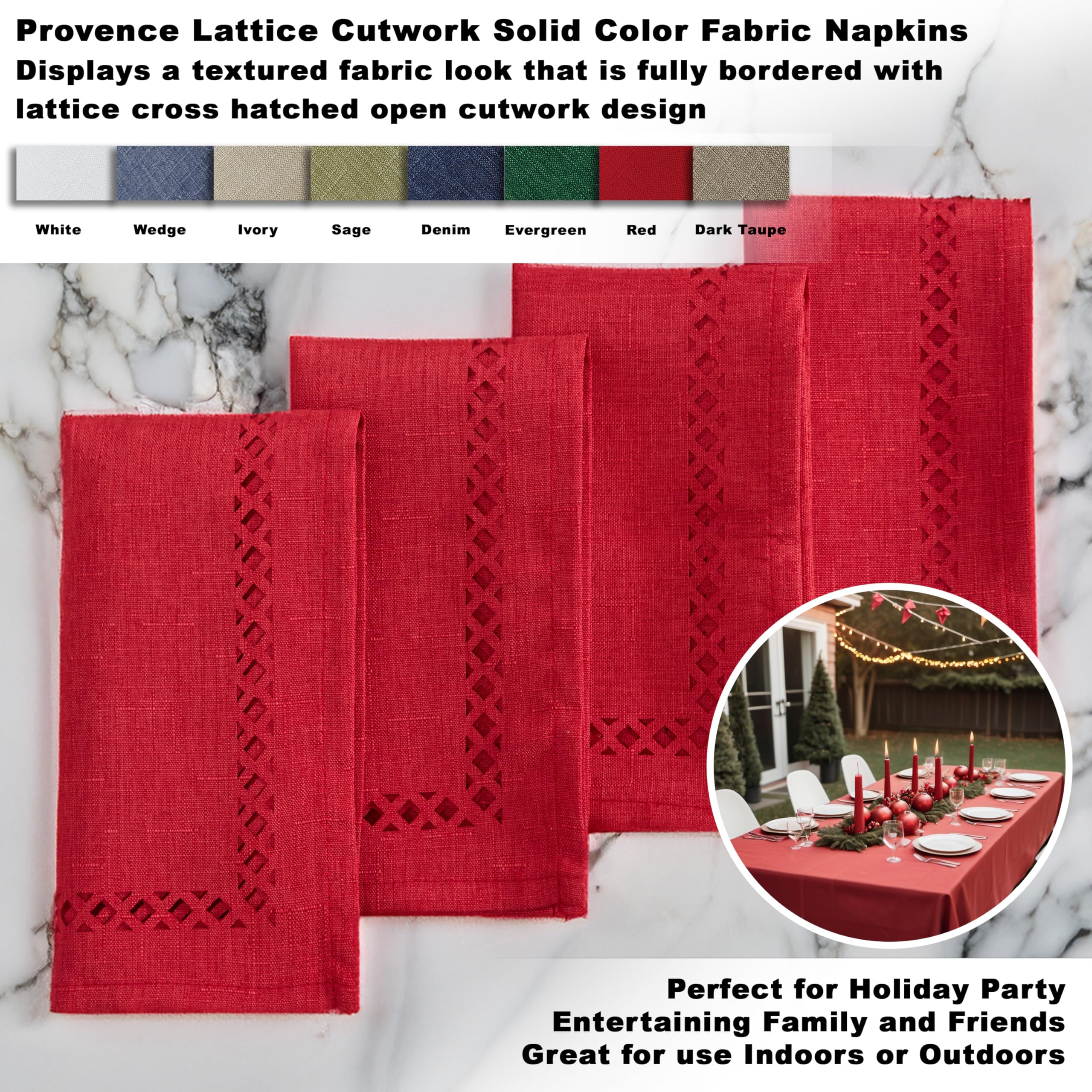 Newbridge servilletas navidad con bordes calados en rejilla, textura elegante.