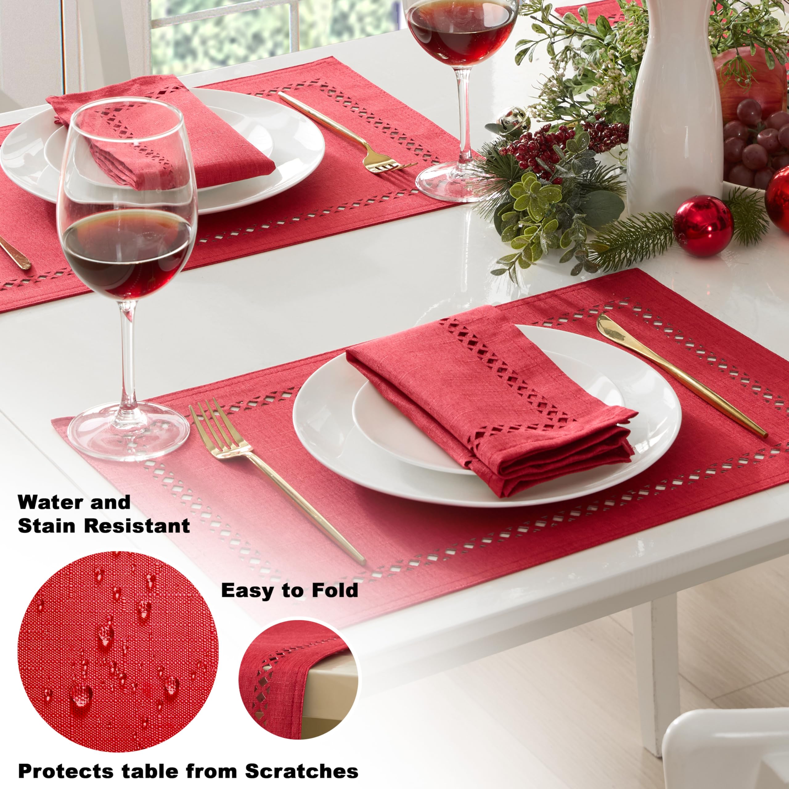 Newbridge servilletas rojo sólido, textura agradable para mesa festiva.