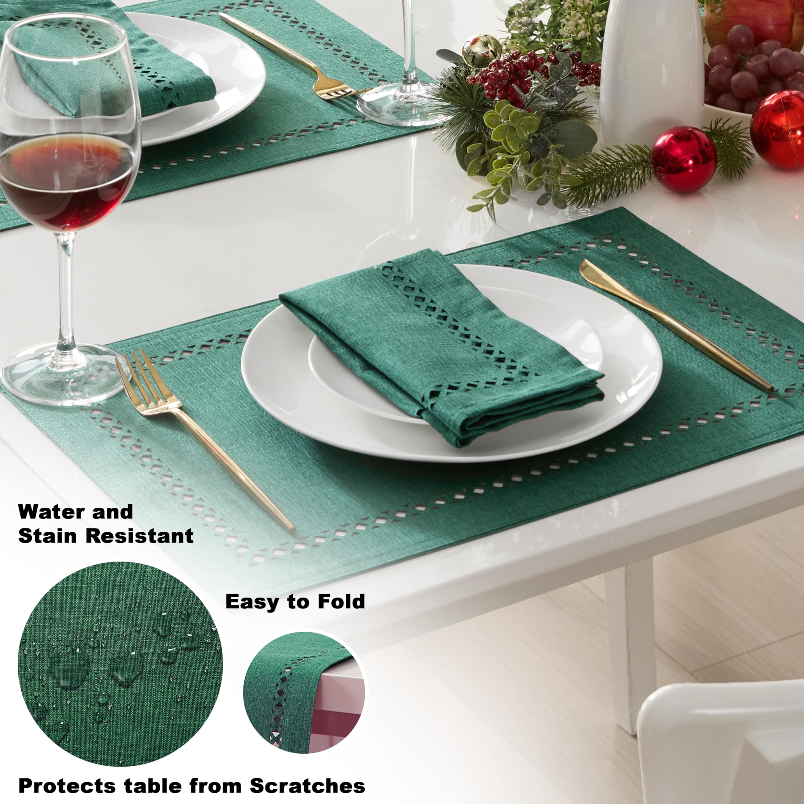 Newbridge servilletas verde texturizadas, tamaño 17x17, uso diario en la mesa.