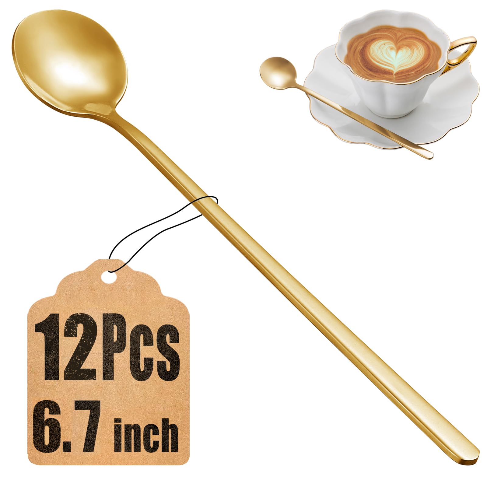 Cucharas NEWDRIP para café con mango largo, 12 piezas, ideales para revolver con precisión.