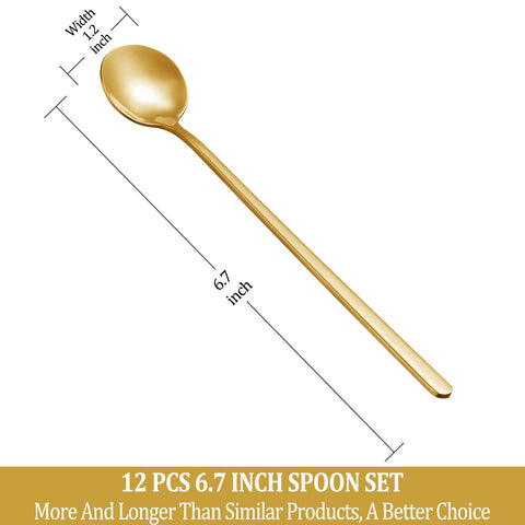 Cucharas NEWDRIP de té largo, 6,7 pulgadas, acabado oro, perfectas para servir bebidas.