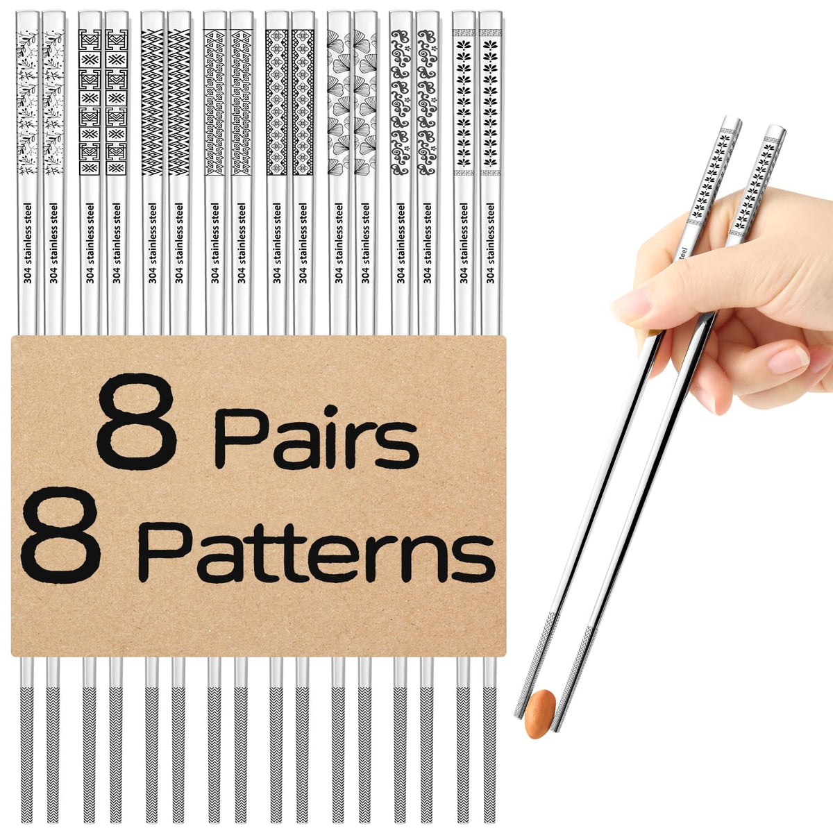 NewDrip palillos de metal con 8 pares y patrones láser para identificar cada usuario.