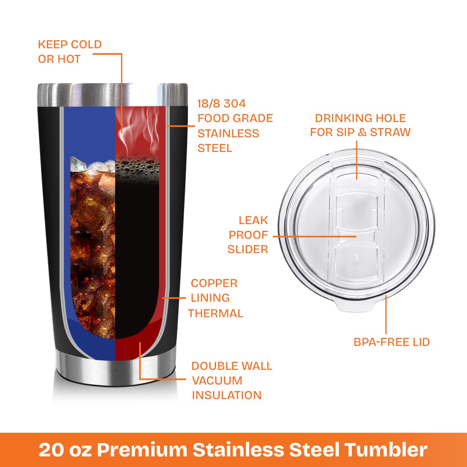 NewEleven vaso térmico 20 oz con aislamiento de doble pared para bebidas a temperatura ideal.