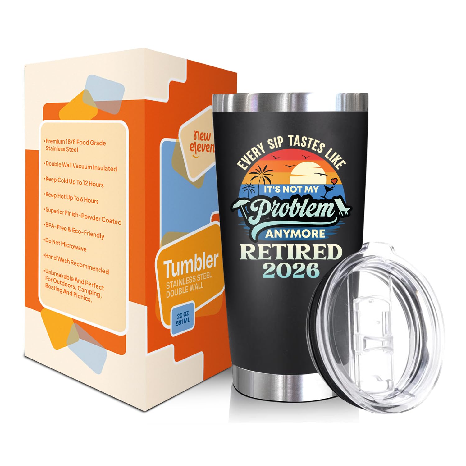 NewEleven tumbler regalo jubilación hombre, ideal para café o agua