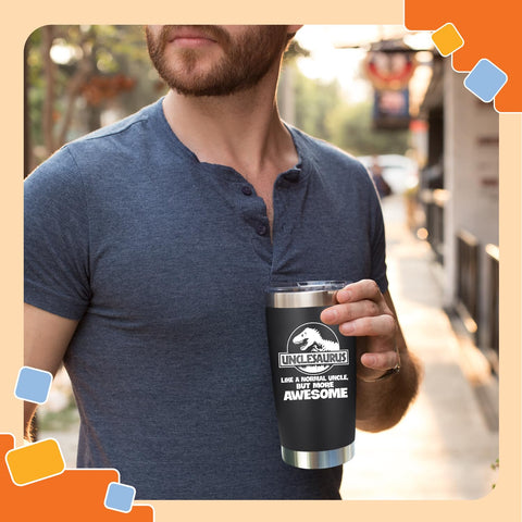 NewEleven Unclesaurus tumbler, acabado duradero para actividades al aire libre y playa.
