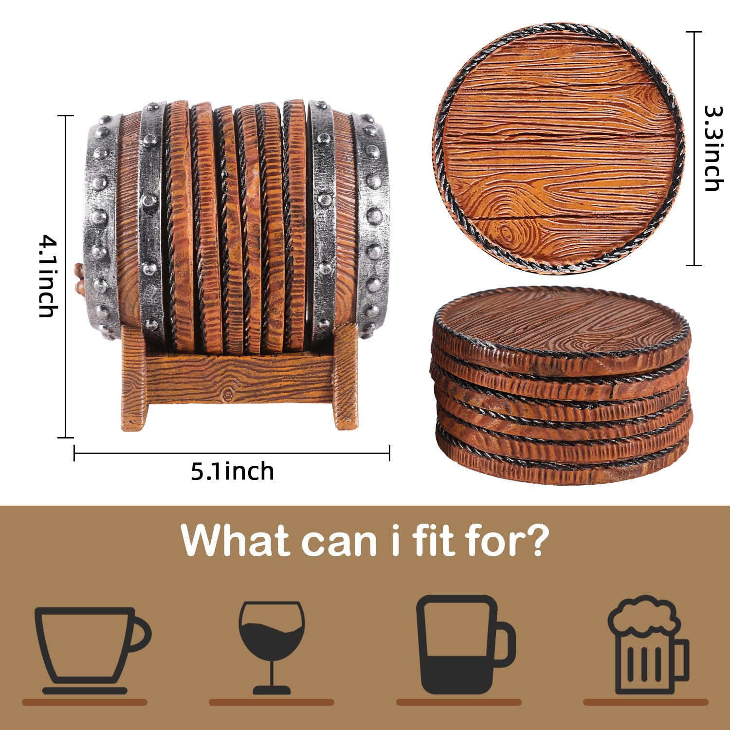 Newinhome posavasos barril whiskey, diseño rústico para mesas de cabana.
