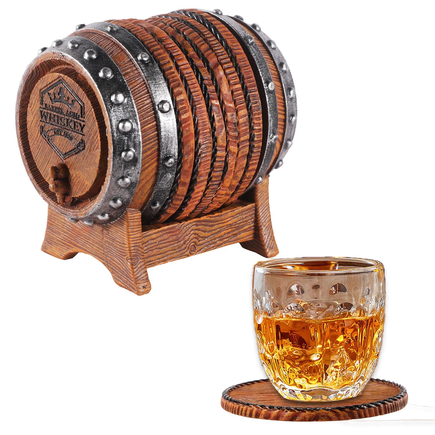 Newinhome posavasos barril whiskey, conjunto de 6, ideal para proteger muebles en casa.