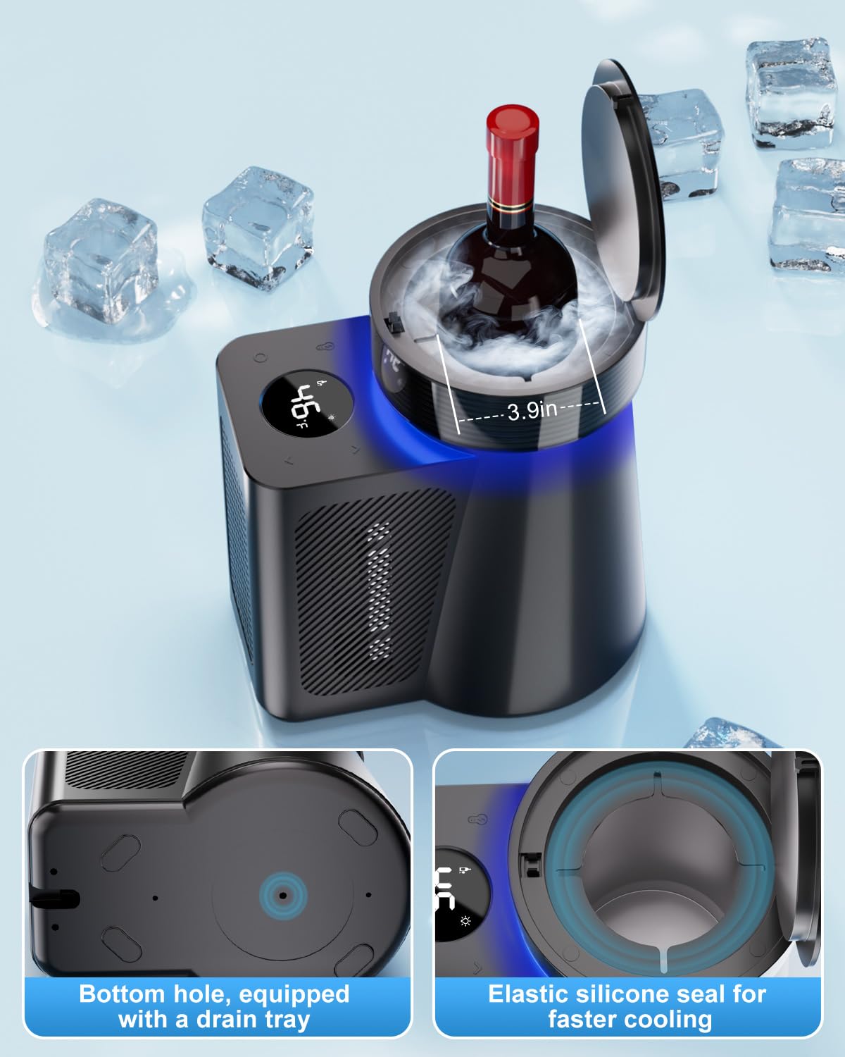 Newise Enfriador de vino diseño negro mate para una mesa sofisticada.
