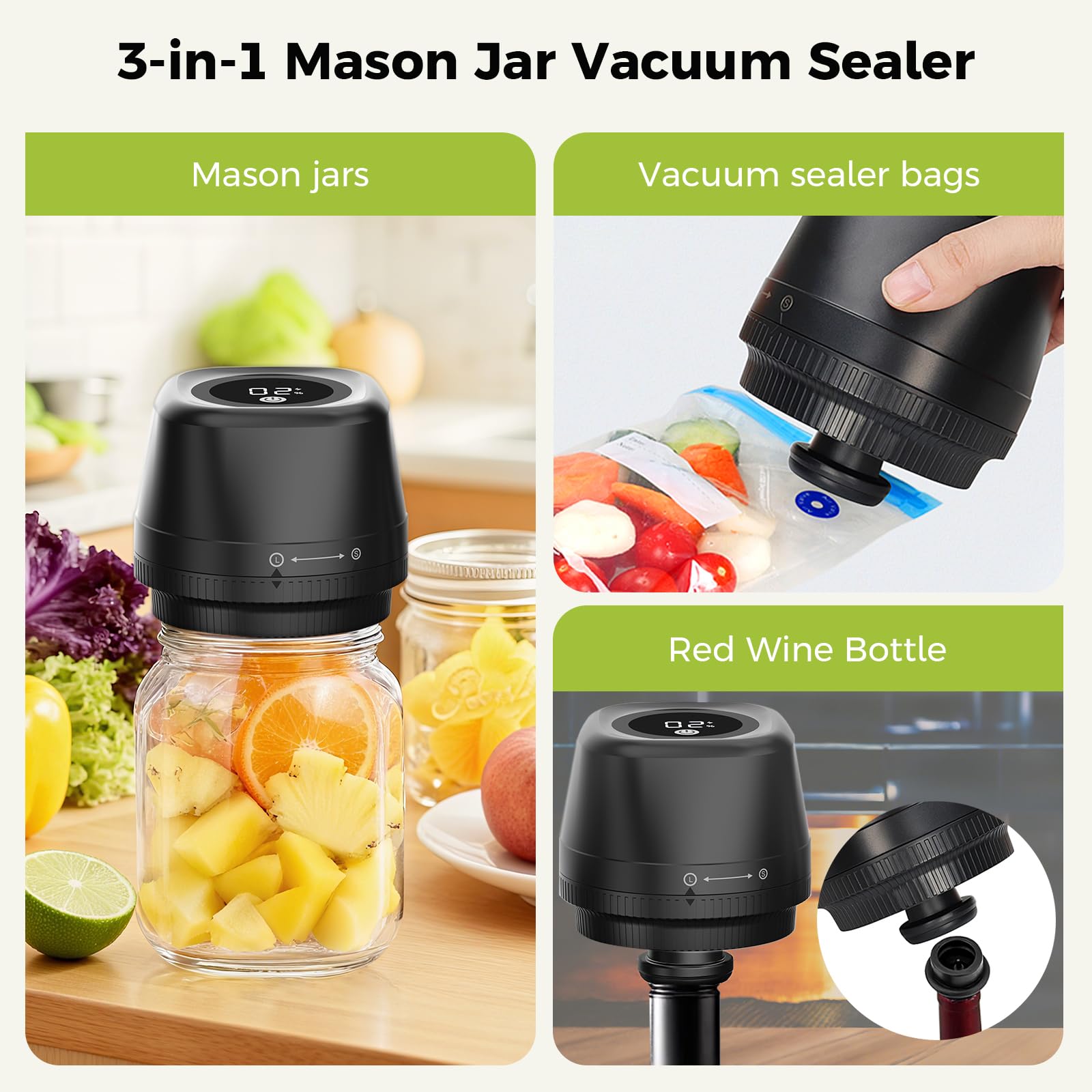 Newise sellador eléctrico para jarras Mason, tapa regular encaja y conserva