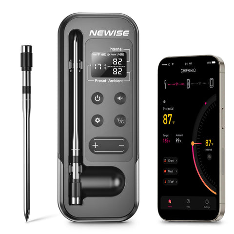 Newise termómetro de carne inalámbrico con base LCD para cocción precisa.