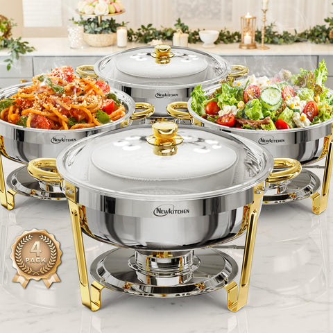 NEWKITCHEN fuente de buffet 6qt paquete oro y plata, ideal para buffets con mayor capacidad.