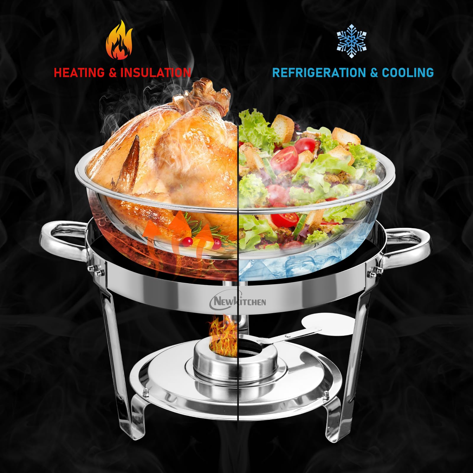 NEWKITCHEN juego de 4 fuentes 5qt para banquetes en acero inoxidable