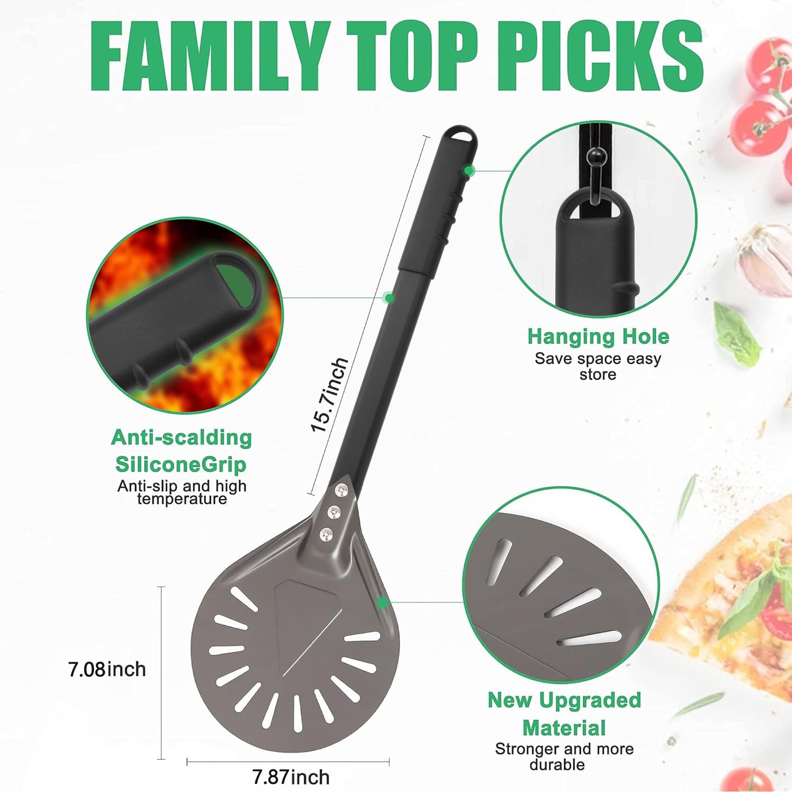 Newmeto paleta profesional de 9 pulgadas, perfecta para pizzas sabrosas.