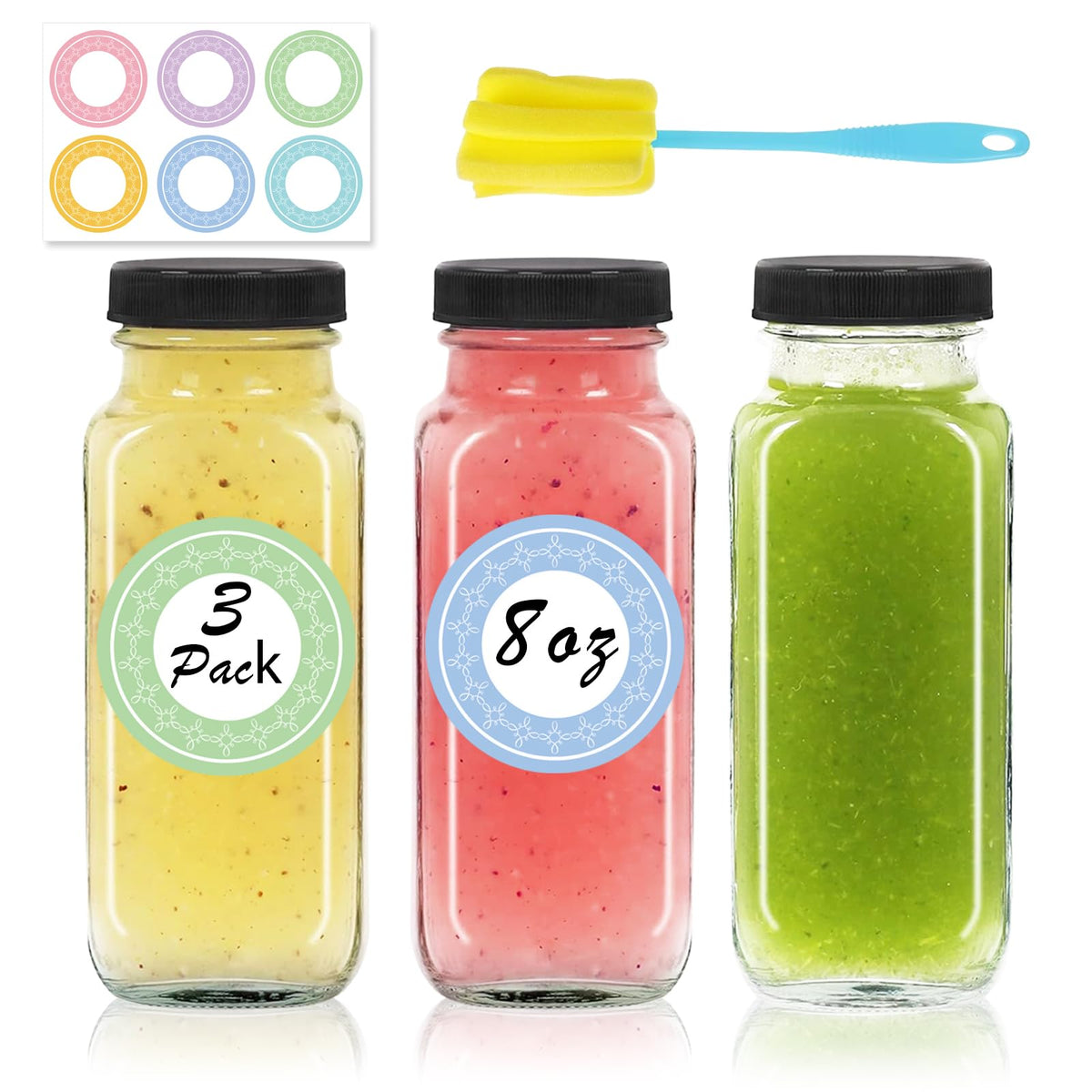 NEWMIAO botellas vidrio 250ml pack tapas, transporte seguro de bebidas