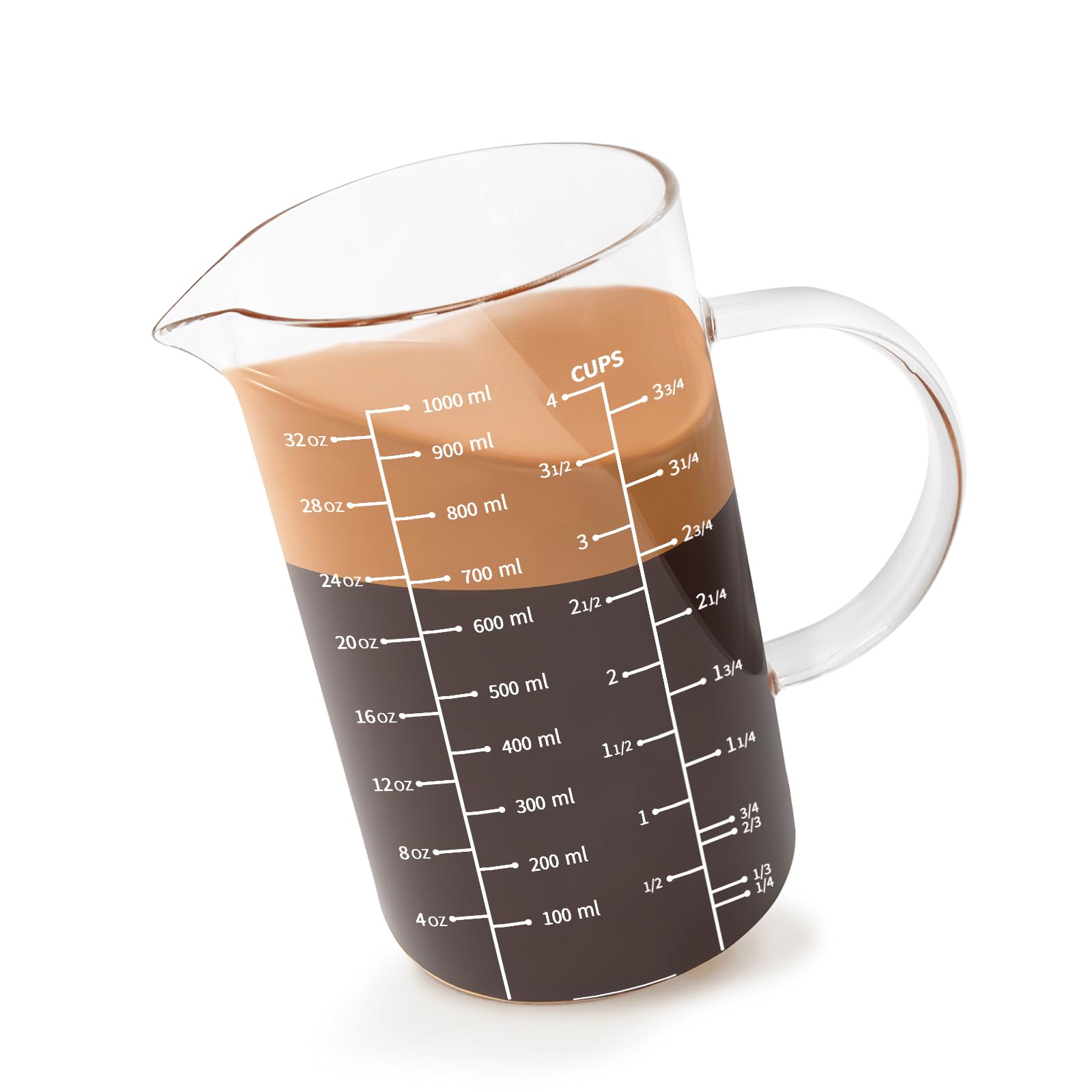 Newness: vaso medidor de vidrio con mango para verter con precisión