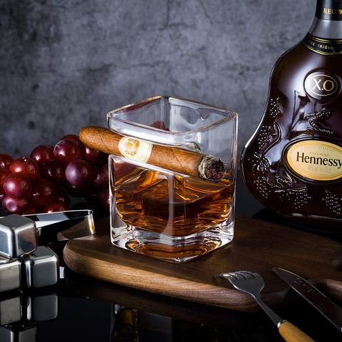 YouYah vaso whisky con soporte cigarro, cristal robusto para diario.
