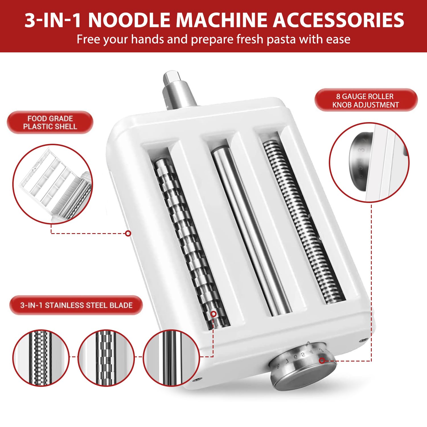 NEWSETS accesorio pasta 3 en 1 compatible con KitchenAid y Cuisinart.