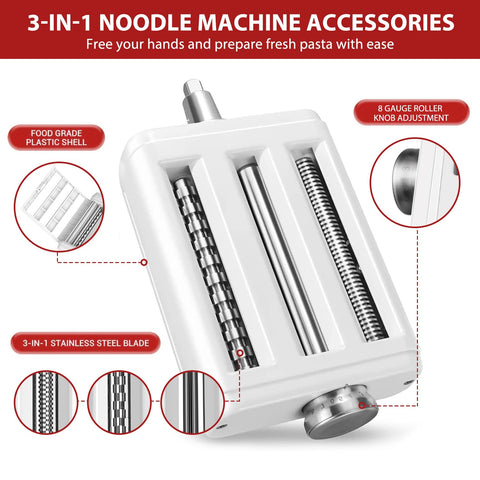 NEWSETS accesorio pasta 3 en 1 compatible con KitchenAid y Cuisinart.