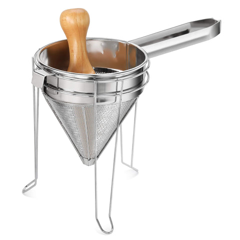 New Star Foodservice 42566: soporte cromado para colador, práctico y estable.