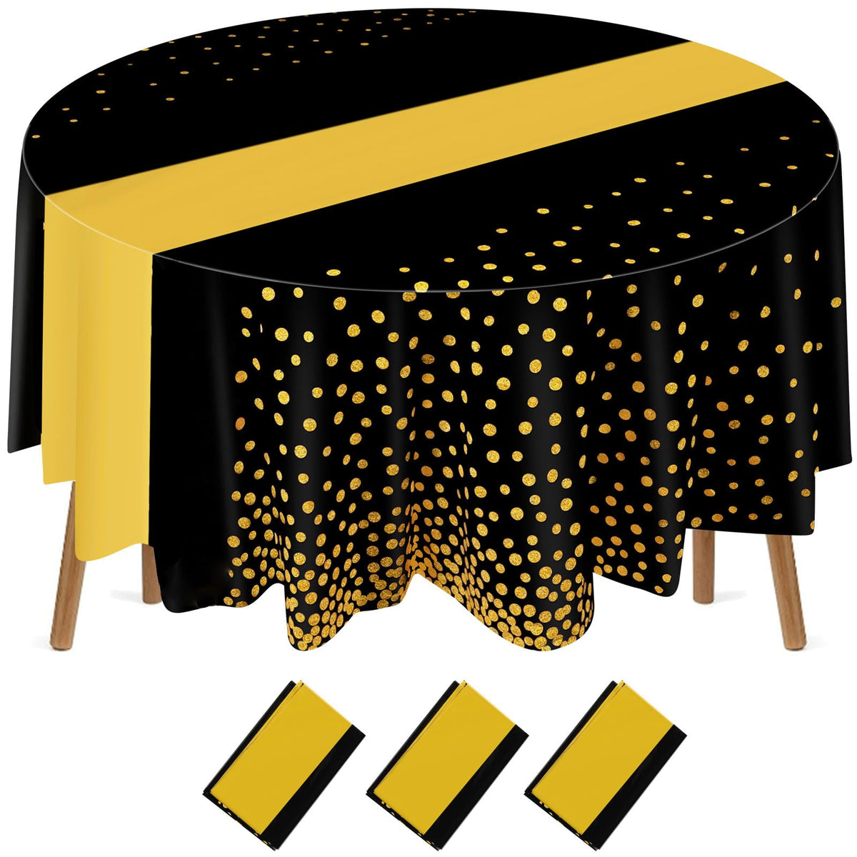 Newwiee funda de mesa redonda 84 pulgadas con puntos dorados para eventos