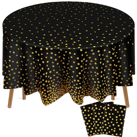 Newwiee mantel redondo con lunares negro dorado para fiestas de 84 pulgadas