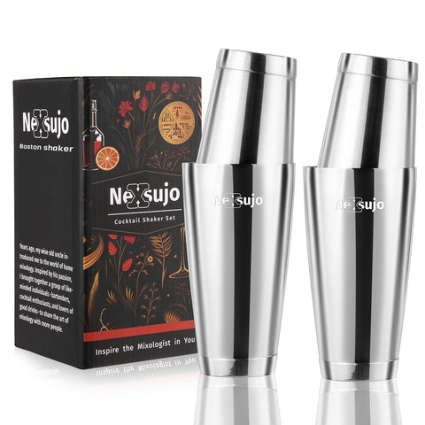 Nexsujo Conjunto Coctelera Boston 18oz-28oz: dos tinas de acero inoxidable para mezclas consistentes.