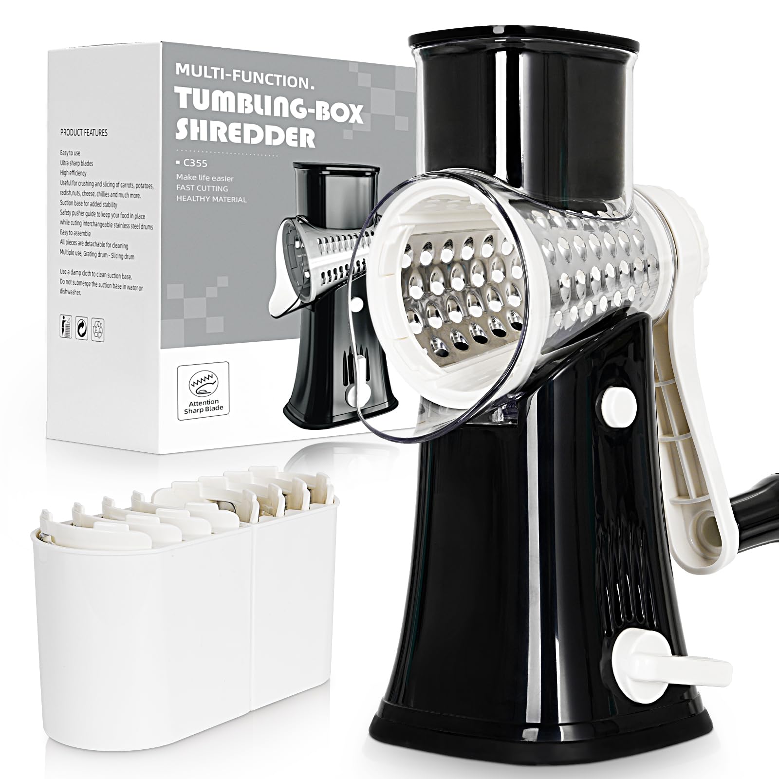 Rallador Nexsujo 5 en 1 con manivela para quesos y vegetales