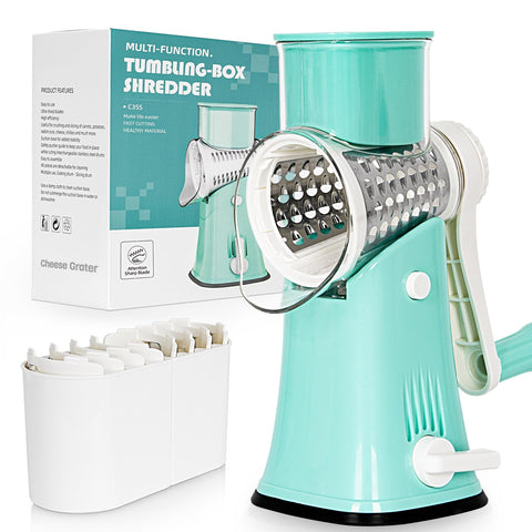 Nexsujo rallador rotativo 5en1 en mano para preparación rápida de ingredientes.