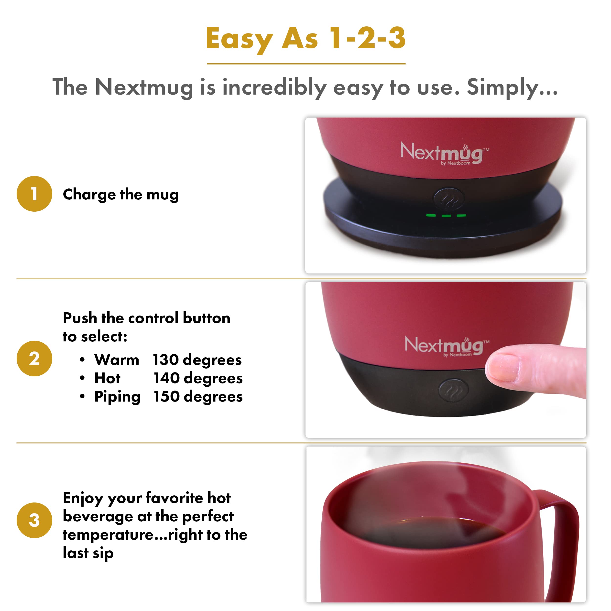Botón de encendido de Nextmug para ajustar la temperatura fácilmente