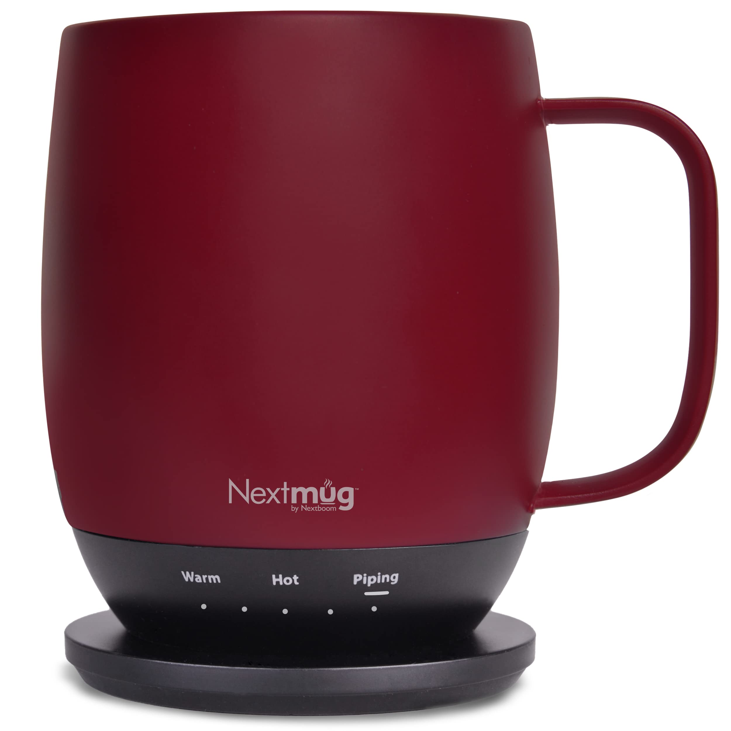 Nextmug burdeos muestra temperatura constante para café caliente durante todo el día.