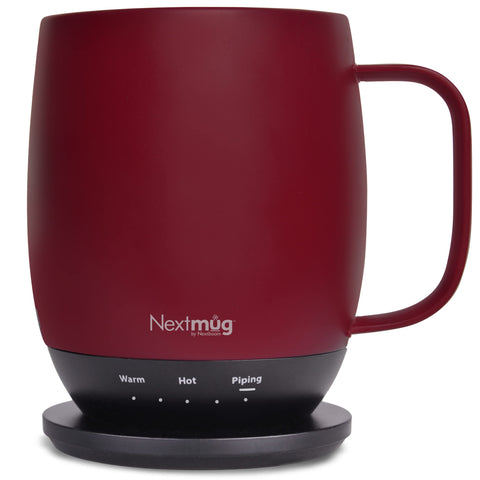 Nextmug burdeos muestra temperatura constante para café caliente durante todo el día.