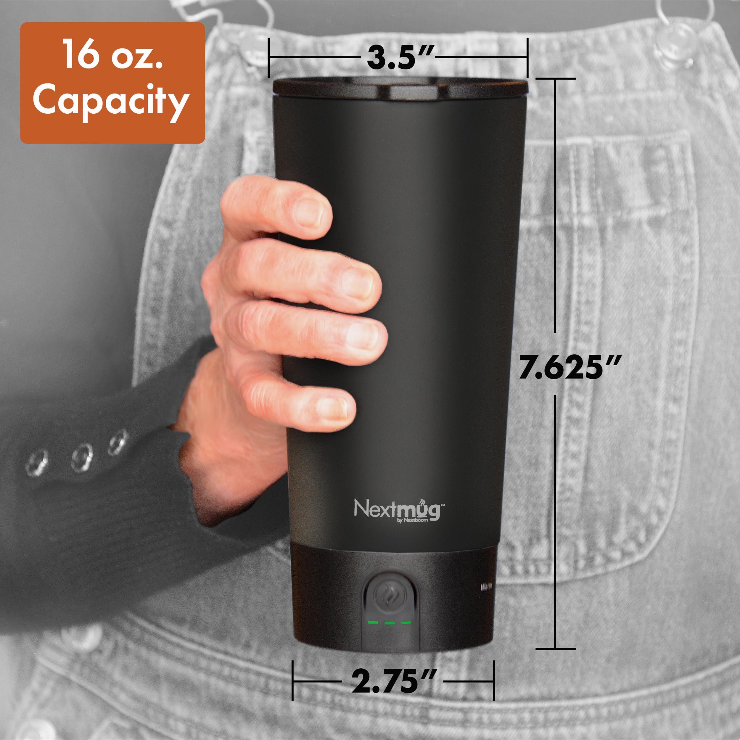Nextmug Go incluye tapa resistente y base de carga para bebidas calientes