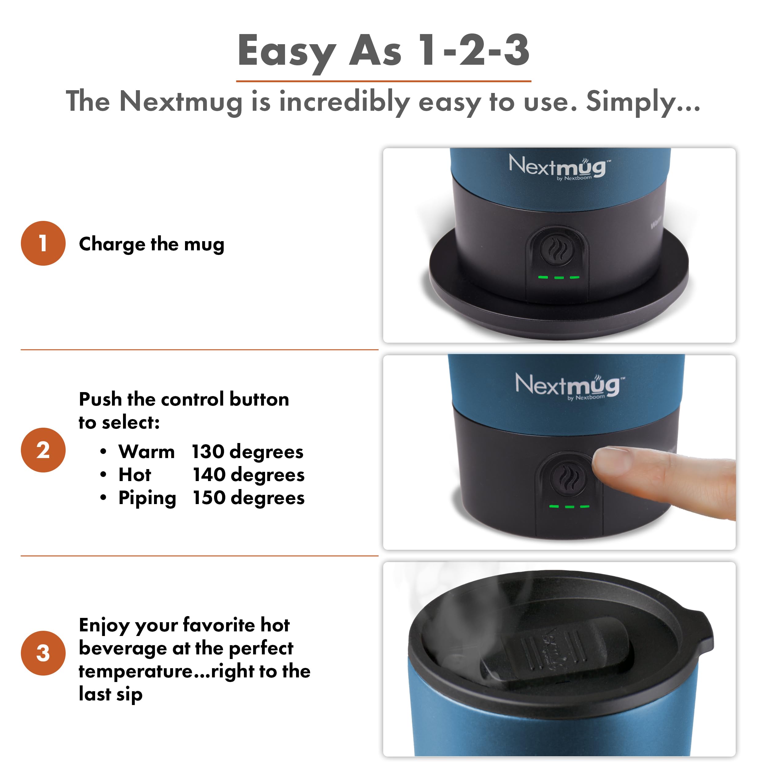 Nextmug Go presenta tapa resistente a derrames para uso sin preocupaciones.