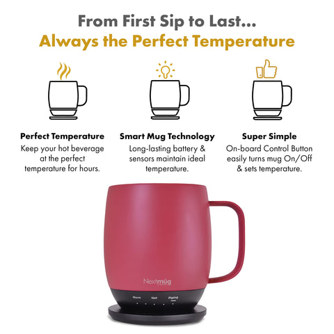 Pantalla LED de Nextmug indica batería y temperatura en tiempo real